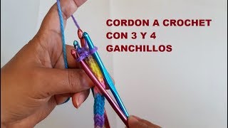 Cordón a crochet con 4 y 3 ganchillos  paso a paso  tutorial de ganchillo [upl. by Cathrin36]