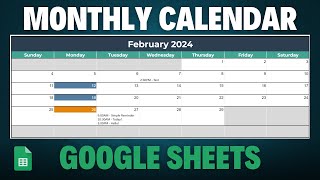 Dynamic Monthly Calendar in Google Sheets Tutorial  Free Template [upl. by Biddie]