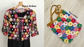 ZİNCİRLİ PAPATYA ÇİÇEKLİ HIRKA  ÇANTA baharlıkhırka artaniplerideğerlendir crochetsummercardiagn [upl. by Otsedom]