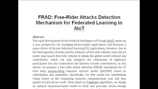 FRAD Free Rider Attacks Detection Mechanism for Federated Learning in AIoT [upl. by Piscatelli]