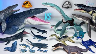 MOSASAURUS VS ELASMOSAURUS amp Marine Reptiles Jurassic World Dinosaurs Collection Battle [upl. by Rellia]