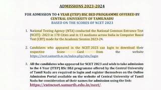 NCET Counselling Latest Update Central University Of Tamil Nadu itep ncet ug counselling 2023 [upl. by Kimball]