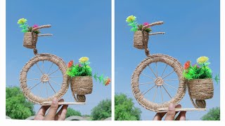 home decor jute craft ideas cycle flowervase showpiece making with jute ropehandmade jute cycle [upl. by Karoline]