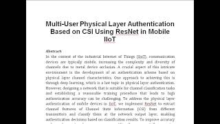 Multi User Physical Layer Authentication Based on CSI Using ResNet in Mobile IIoT [upl. by Clarisa]