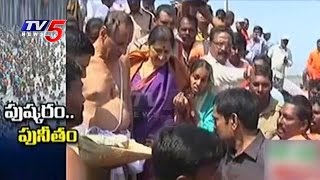 Governor Narasimhan Pushkara Snanam  Krishna Pushkaralu 2016  Mahabubnagar  Telugu News TV5 News [upl. by Ainnat]