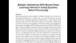 BatOpt Optimizing GPU Based Deep Learning Inference Using Dynamic Batch Processing [upl. by Evalyn]