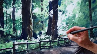 How to paint a FOREST scene with DAPPLED SHADE in Watercolor [upl. by Atinad647]