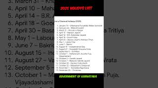 2025 Government Holidays Lis Government Of Karnataka holidays Holidays2025 [upl. by Ketchan]