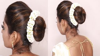 South indian wedding guest hairstyles Tamil  Puff with bun hairstyles  puff hairstyle tricks [upl. by Codie]