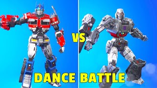 Megatron vs Optimus Prime in Fortnite Dance Battle Fusion Cannon Barrage Cannon [upl. by Na]