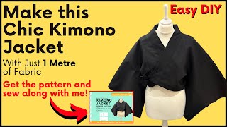 DIY Kimono Jacket from 1 Meter of Fabric Easy Sewing Tutorial for Beginners MidCentury Style [upl. by Beaver481]