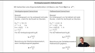 Verdopplungszeit Halbwertszeit Exponentialfkt Basis e [upl. by Baniez]