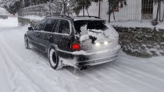 BMW E46 320D Straight pipe 150hp  Snow fun  Snow drift [upl. by Decca]