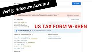 US TAX Filing Adsence Account verified  Form W8BEN  YouTube Channel verify [upl. by Bobseine352]