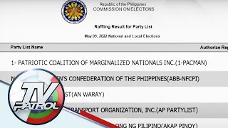 166 Partylist groups kasama sa electronic raffle para sa kanilang placement sa balota  TV Patrol [upl. by Converse]