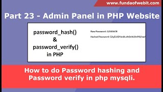 Part 23  How to do Password hashing and password verify in php mysqli  Password Encrypt amp Decrypt [upl. by Sirromed506]