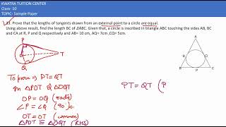 33 Prove that the lengths of tangents drawn from an external point to a circle are equal Using [upl. by Loydie]