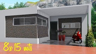 Plano de casa de 8x15 metros con cocina abierta [upl. by Gerbold]