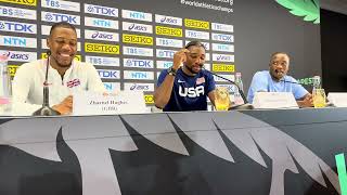 Noah Lyles press conference after winning 2023 World 100m title [upl. by Ellehcan]