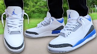 How To Lace Jordan 3s Loosely w ON FEET  Featuring Racer Blue BEST WAY [upl. by Clement]