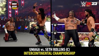 Umaga vs Seth Rollins C Intercontinental Championship Match  WWE 2K23 Gameplay [upl. by Anha]