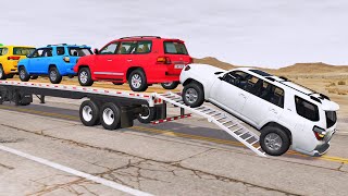 Flatbed Trailer new Toyota Cars Transportation with Truck  Pothole vs Car 290  BeamNGDrive [upl. by Analram]