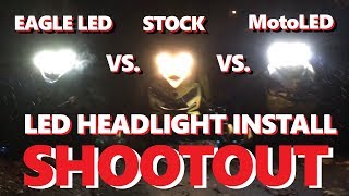 INSTALL LED EAGLE H4 HEADLIGHTS SKIDOO  SHOOTOUT TEST [upl. by Imuyam85]