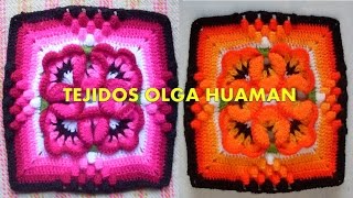 CUADRADO MUESTRA FLOR PENSAMIENTO VIDEO 3 TEJIDO A CROCHET [upl. by Floria118]