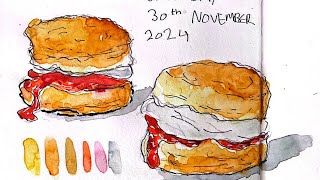 Ink amp Watercolor Food Illustration Tutorial Scones [upl. by Gross872]