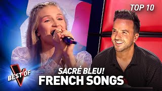 FRENCH songs in nonFrenchspeaking countries in the Blind Auditions of The Voice  TOP 10 [upl. by Anihpled523]