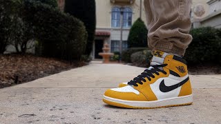 Air Jordan 1 Yellow Ochre  REVIEW  ON FOOT AND LACE SWAP [upl. by Rosenzweig]