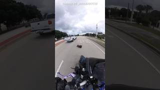 DOG JUMPS OUT OF TRUCK WINDOW TOWARDS BIKER [upl. by Anev]