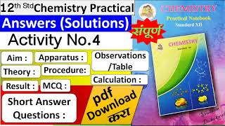 12th class hsc chemistry practical answer 20212022  Activity No4Answers Solutions handbook [upl. by Vevina]