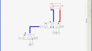 Pneumática 04 Comando indireto Dupla ação [upl. by Idnam312]