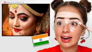 I Tried Following INDIAN BENGALI Bridal Makeup Tutorial [upl. by Hayidan48]