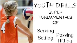 youth volleyball skill drill stations using cones and baskets serving passing setting hitting [upl. by Ollayos]