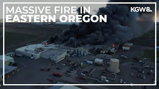 Aerial footage of fire at food services building in Eastern Oregon [upl. by Fleisher]