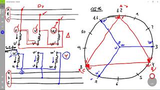 Cómo hallar el índice horario de un transformador trifásico según la conexión de las bobinas [upl. by Padegs]