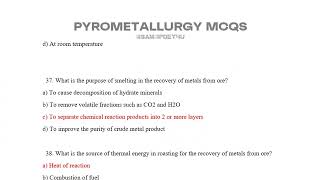 PYROMETALLURGY MCQS [upl. by Ammeg]