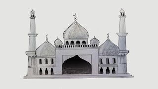 How to draw Mosque step by step [upl. by Ynaitirb63]