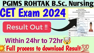 CET Exam Result 2024💥Passing marksPgims Rohatk bsc Nursingbscnursing pgimsrohatk [upl. by Inek789]