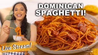 Dominican Spaghetti  Cook with Me LIVE  Dominican Recipes  Chef Zee Cooks [upl. by Naihr439]