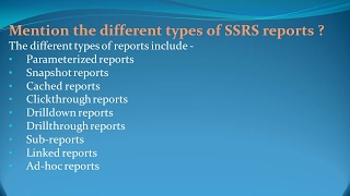 SSRS Interview Questions and Answers for freshers and experienced– Part 3 [upl. by Cherlyn]