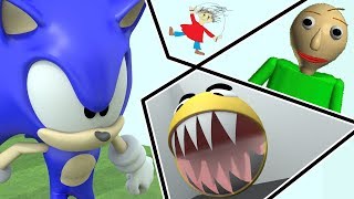 Sonic vs Baldi vs Pacman  Baldi basics world [upl. by Ardnuek]