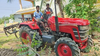 Mahindra yovo tech Plus 585 4wd tractor goes to 9piont cultivater pulling performance in coconut [upl. by Presley]