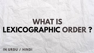 What is Lexicographic Order  In Urdu  Hindi [upl. by Coretta251]