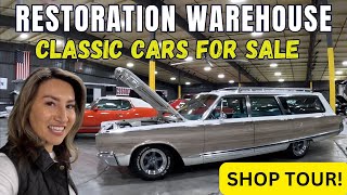 RESTORATION WAREHOUSE CLASSIC CARS FOR SALE SHOP TOUR [upl. by Eibbil]