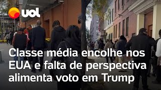 População faz fila em busca de emprego em Nova York Trump aposta em desemprego para ganhar voto [upl. by Savinirs]