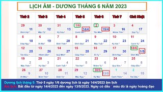 Lịch âm dương vạn niên tháng 6 năm 2023 và những ngày lễ tháng 62023 [upl. by Meade]