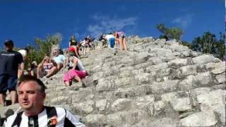 Nohoch Mul Pyramid climb and panorama from peak  Mayan ruins at Coba Mexico [upl. by Nester644]